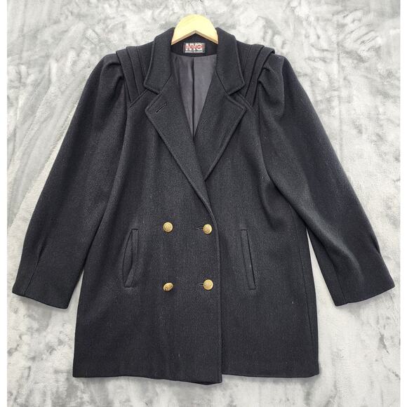 Vintage NYG New York Girl Double Breasted Peacoat Size 12 Black Wool Classic - Picture 1 of 6
